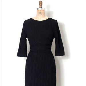1950s Black Wool Boucle Knit Dress